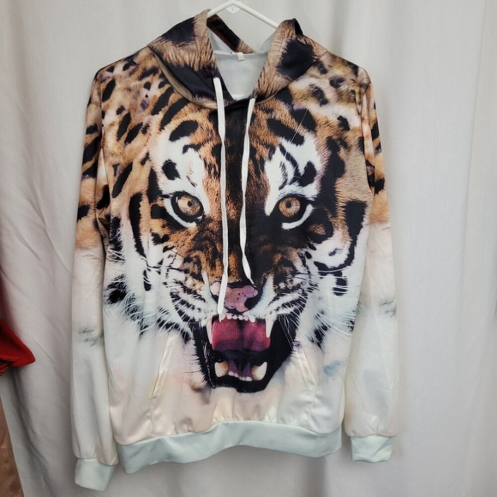 Hoodie Tiger Print drawstring  Large pullover Indie Streetwear Grunge Hooded